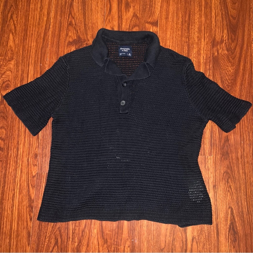 Abercrombie & Fitch Black Knit Short-Sleeve Polo